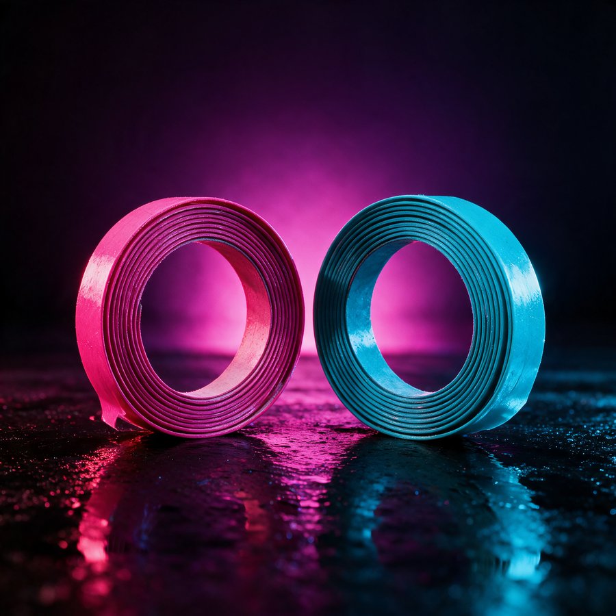 Illustration of two edge guard coils, one magenta and one cyan