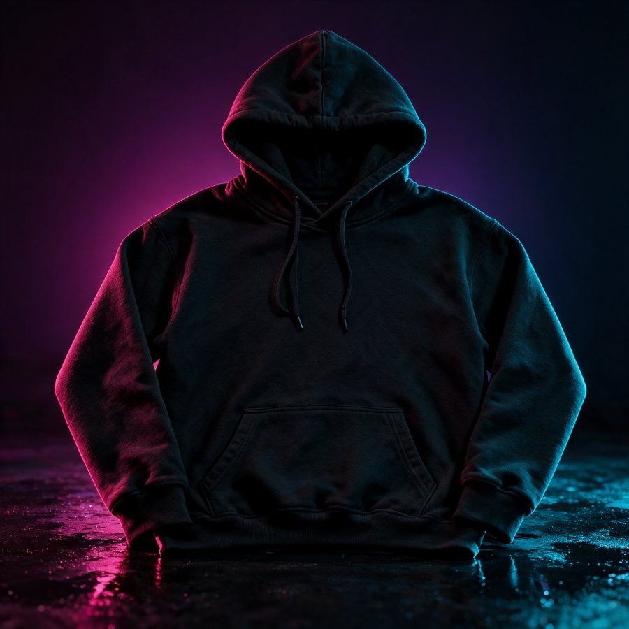 Illustration of the Lab Coat hoodie, black and heavyweight