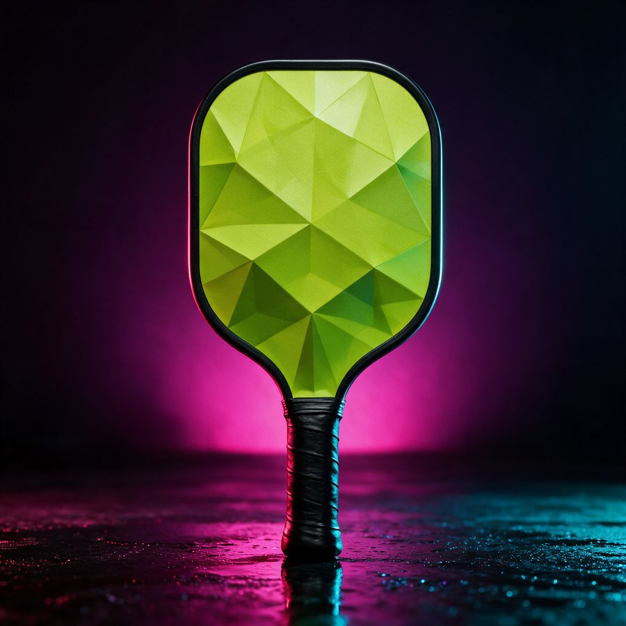 Illustration of the Lambo Edition paddle, acid lime green faceted face