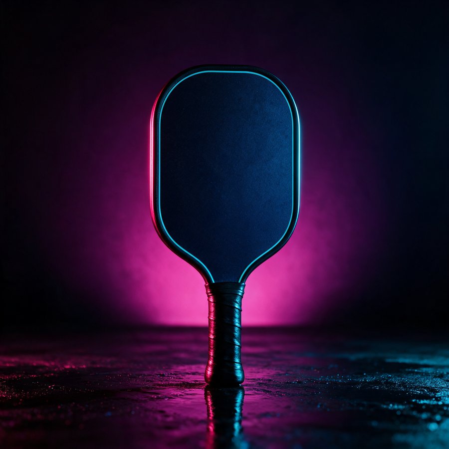 Illustration of the Midnight paddle, midnight blue face with a cyan outline