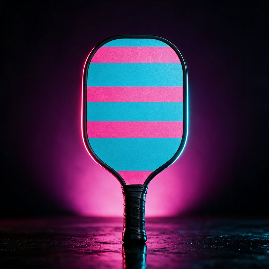 Illustration of the Ocean Drive paddle, cyan and pink art deco face