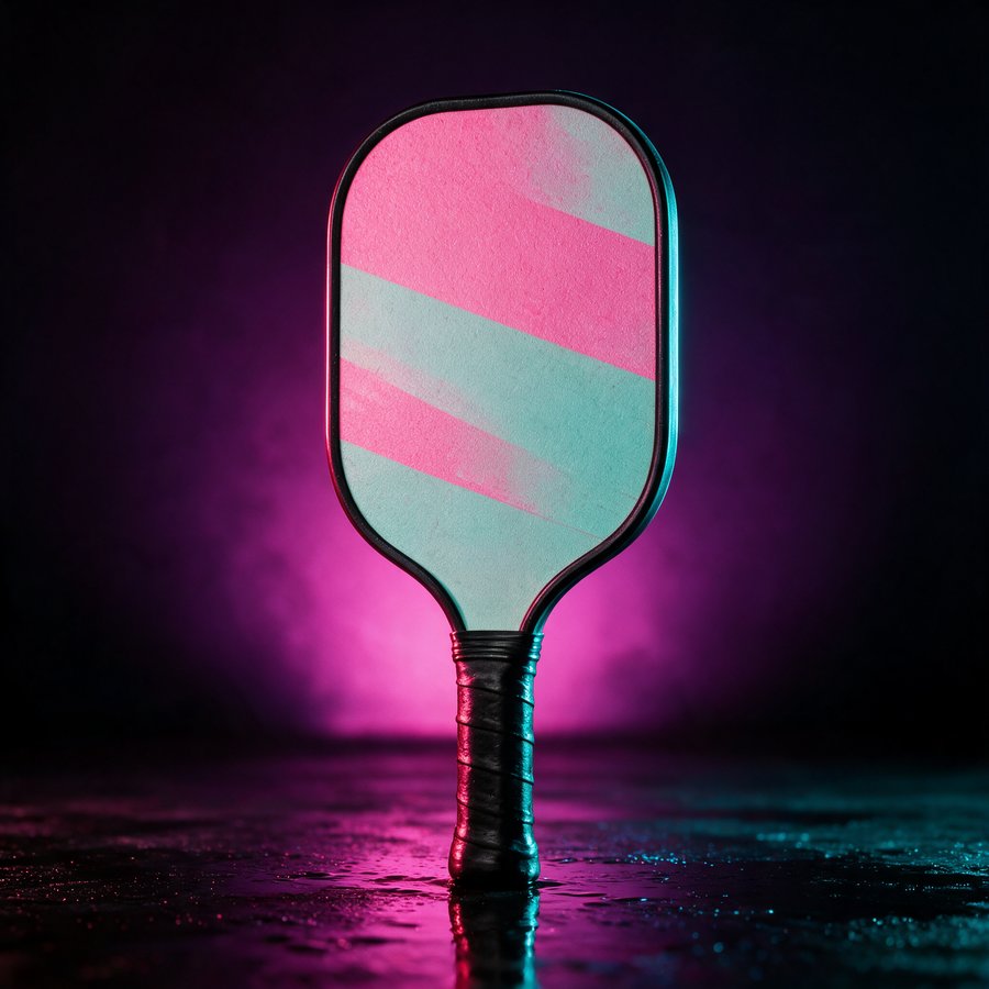 Illustration of the Vice Run paddle, flamingo pink and pale teal bands